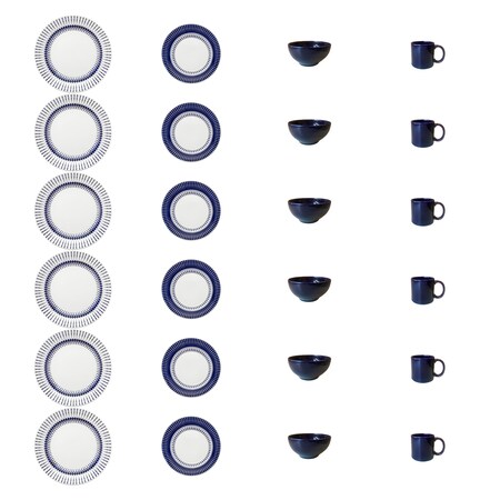 Manhattan Comfort AM19 24 Piece Scratch Resistant Dinnerware Set, Service for 6, Blue/Ivory